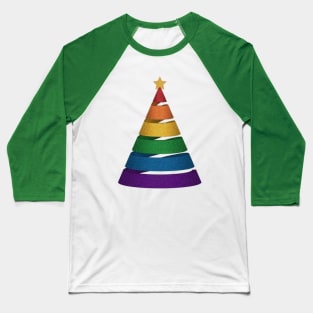 Large Spiral LGBTQ Pride Rainbow Christmas Tree Vector Baseball T-Shirt